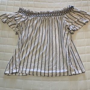 American Eagle black and white striped off-the-shoulder top